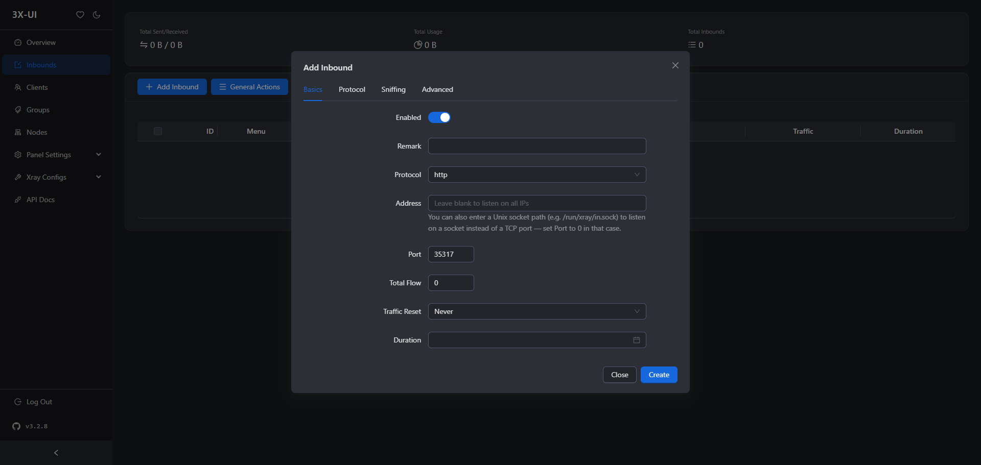 初始 Add Inbound 界面