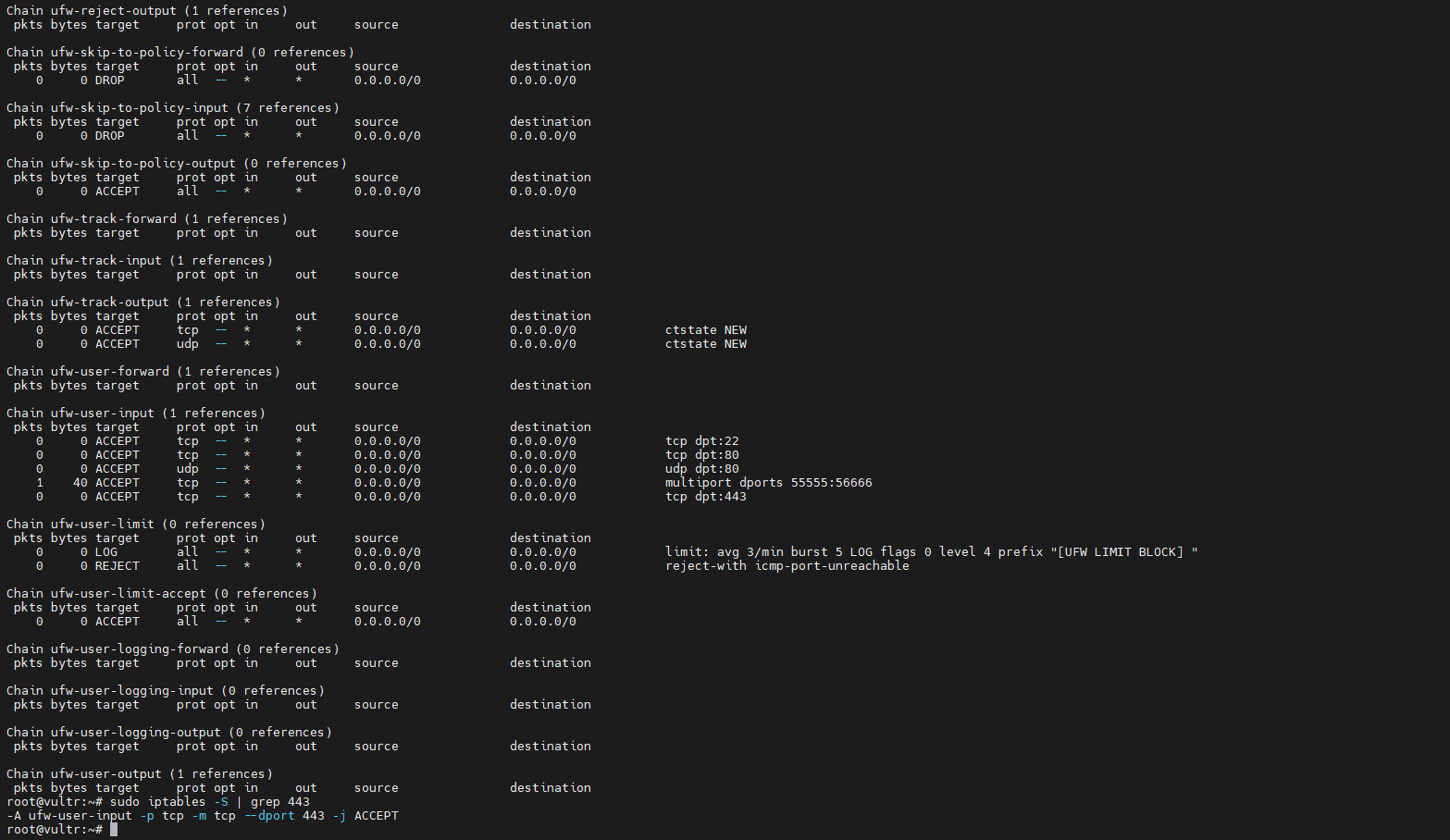 UFW / iptables 已放行 443