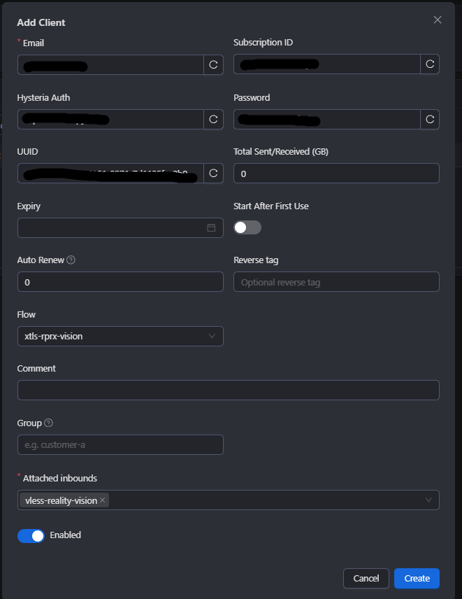 Add Client 页面配置